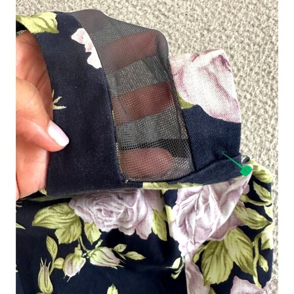 Rag & Bone Ruby Floral Dress Mesh Back Roses Print Navy Blue Pink - Picture 12 of 16